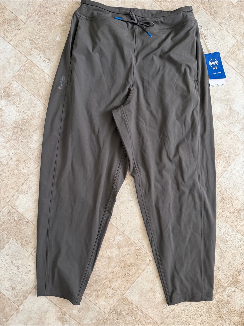 Janji Olive Green Performance Track Pants with Blue Accents
